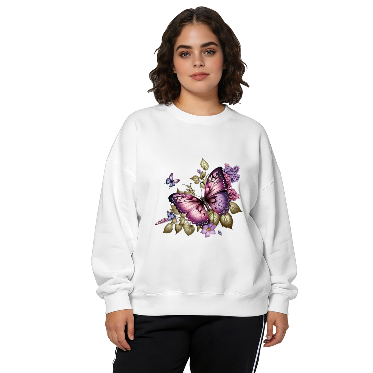 Glam Purple Butterfly & Blossom Art Crewneck Sweatshirt