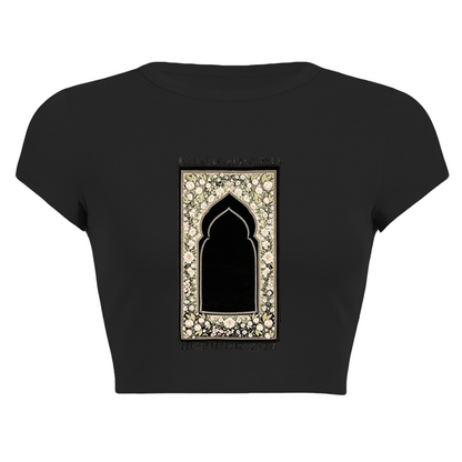 Floral Prayer Rug Islamic Art Black Minimal Crop Top