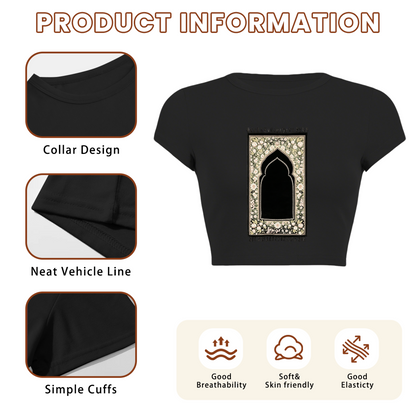 Floral Prayer Rug Islamic Art Black Minimal Crop Top