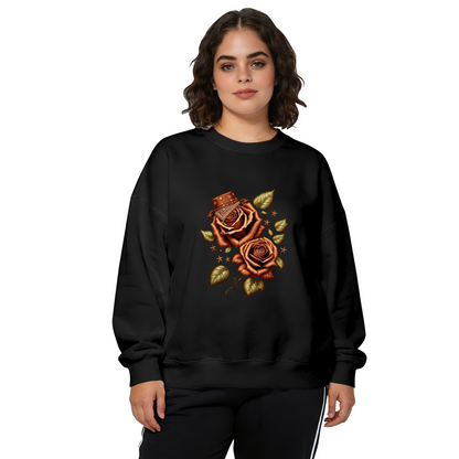 Western Cowboy Rose Art Black Crewneck Sweatshirt