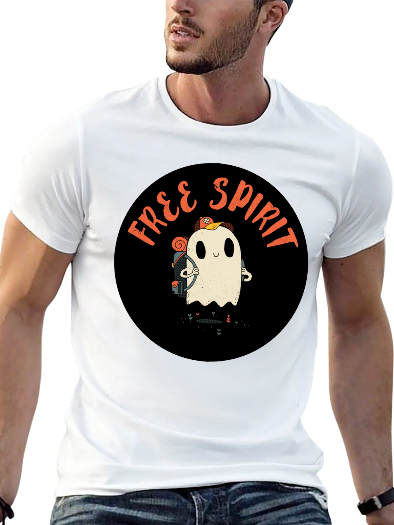 Free Spirit Ghost Graphic Tee - Black Cotton T-Shirt