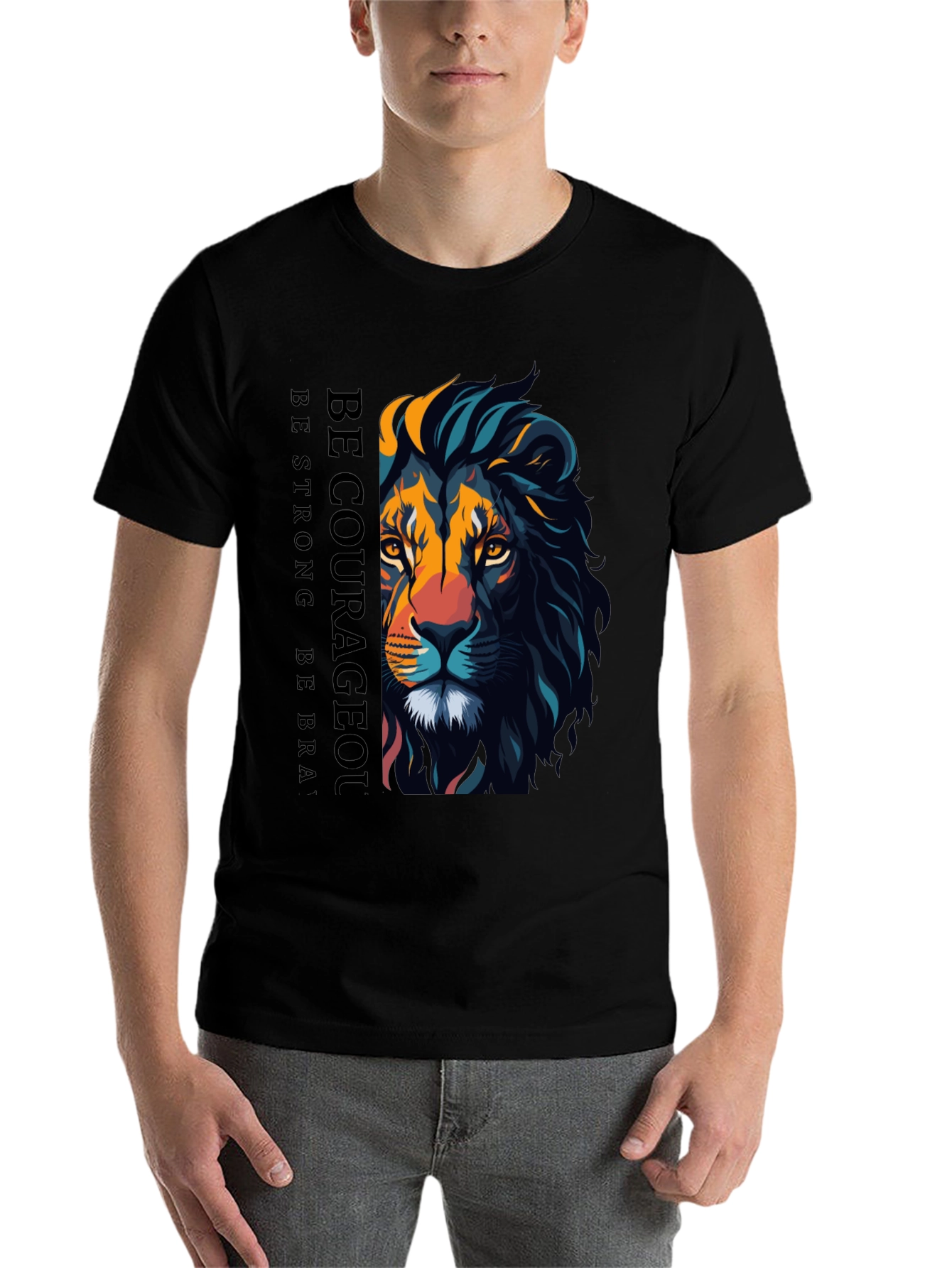 Be Courageous Lion Graphic T-Shirt - Black
