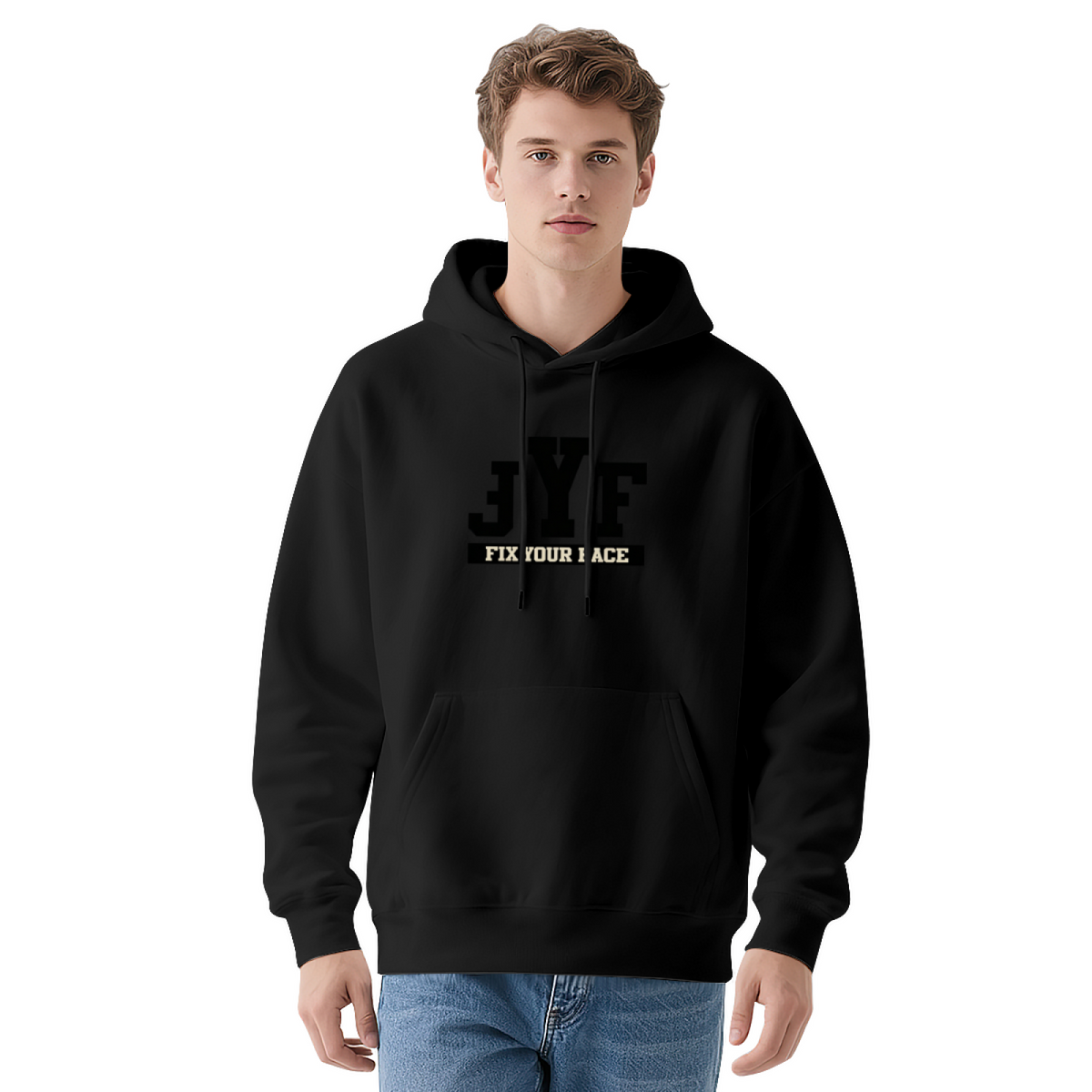 JYF Fix Your Face Bold Letter Print Pullover Hoodie