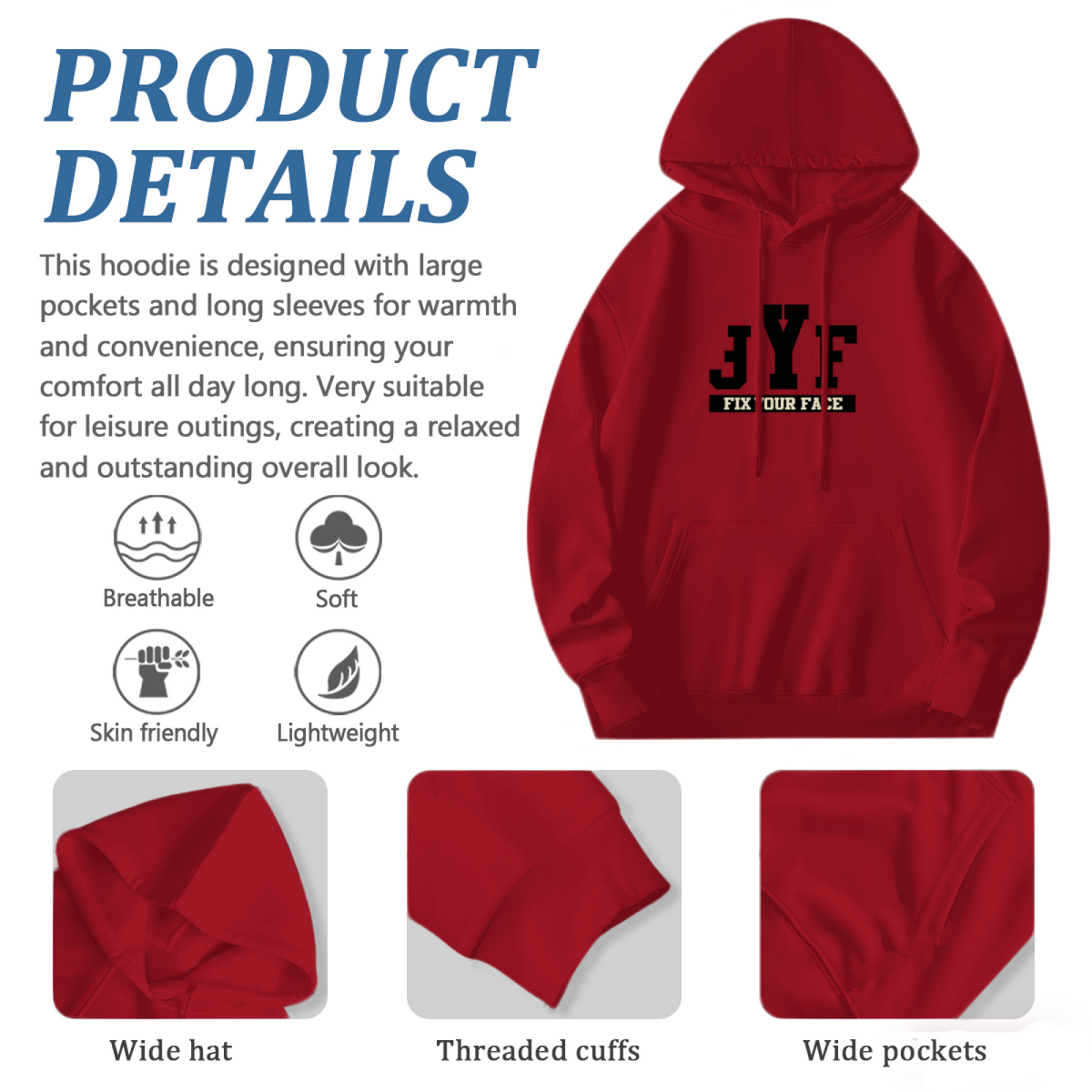 JYF Fix Your Face Bold Letter Print Pullover Hoodie