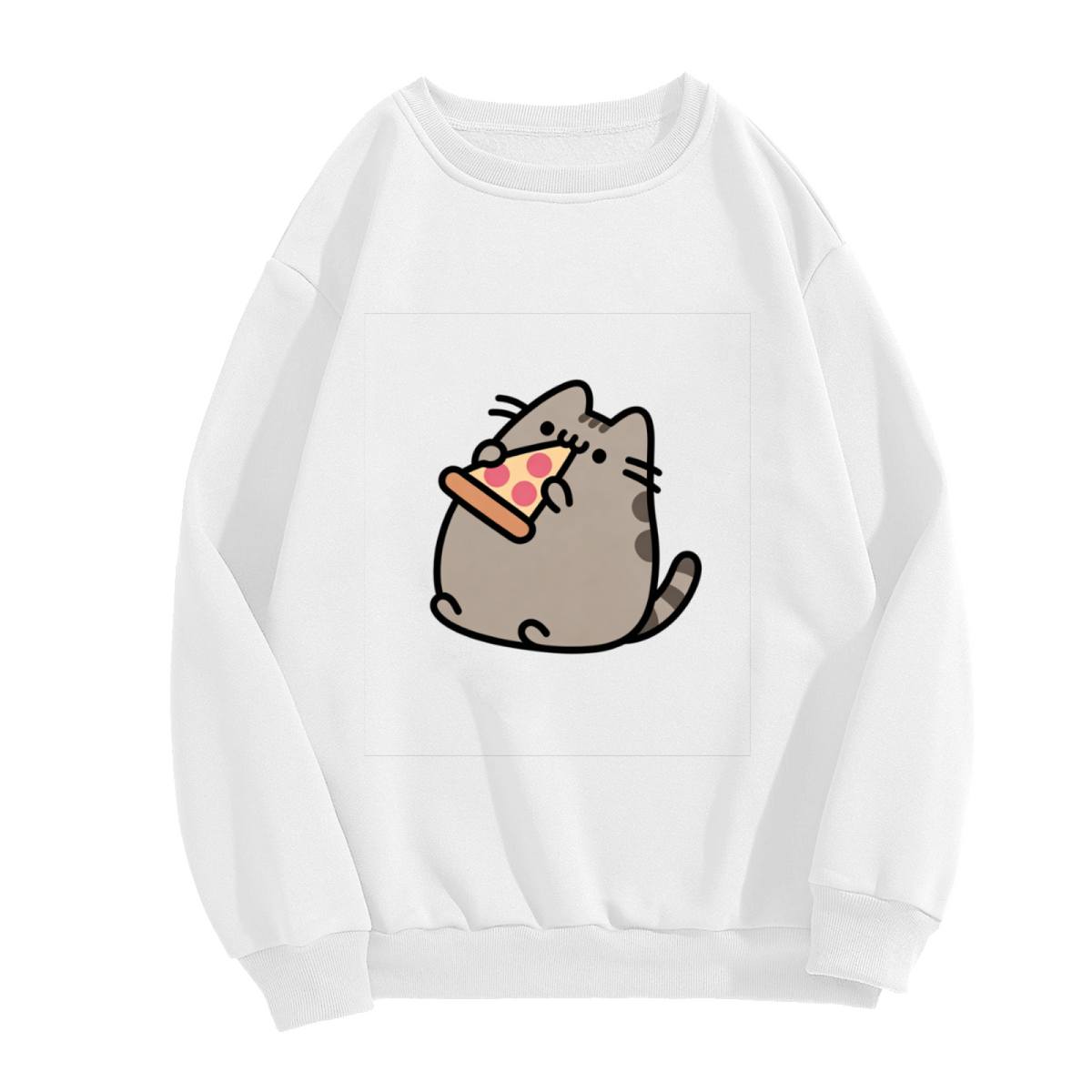 Cute Pusheen Cat Eating Pizza Fun Cartoon Crewneck Sweatshirt