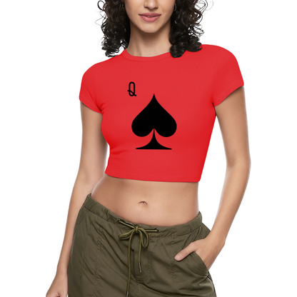 Edgy Black Spade Queen Q Red Y2K Fitted Crop Top