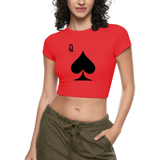 Edgy Black Spade Queen Q Red Y2K Fitted Crop Top