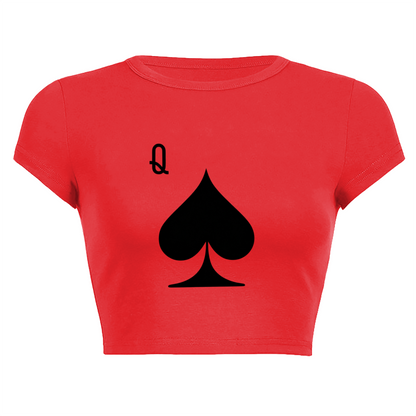 Edgy Black Spade Queen Q Red Y2K Fitted Crop Top