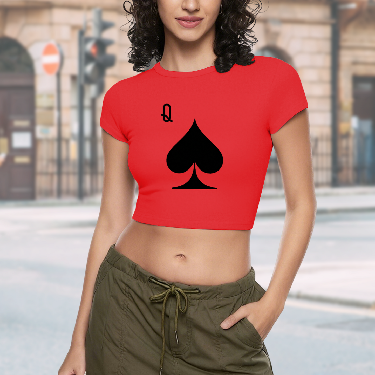 Edgy Black Spade Queen Q Red Y2K Fitted Crop Top