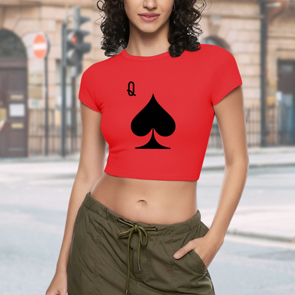 Edgy Black Spade Queen Q Red Y2K Fitted Crop Top