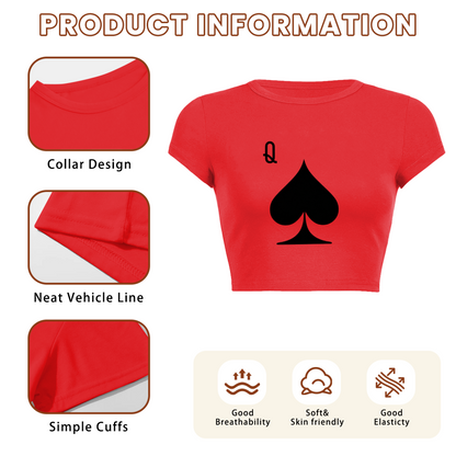 Edgy Black Spade Queen Q Red Y2K Fitted Crop Top