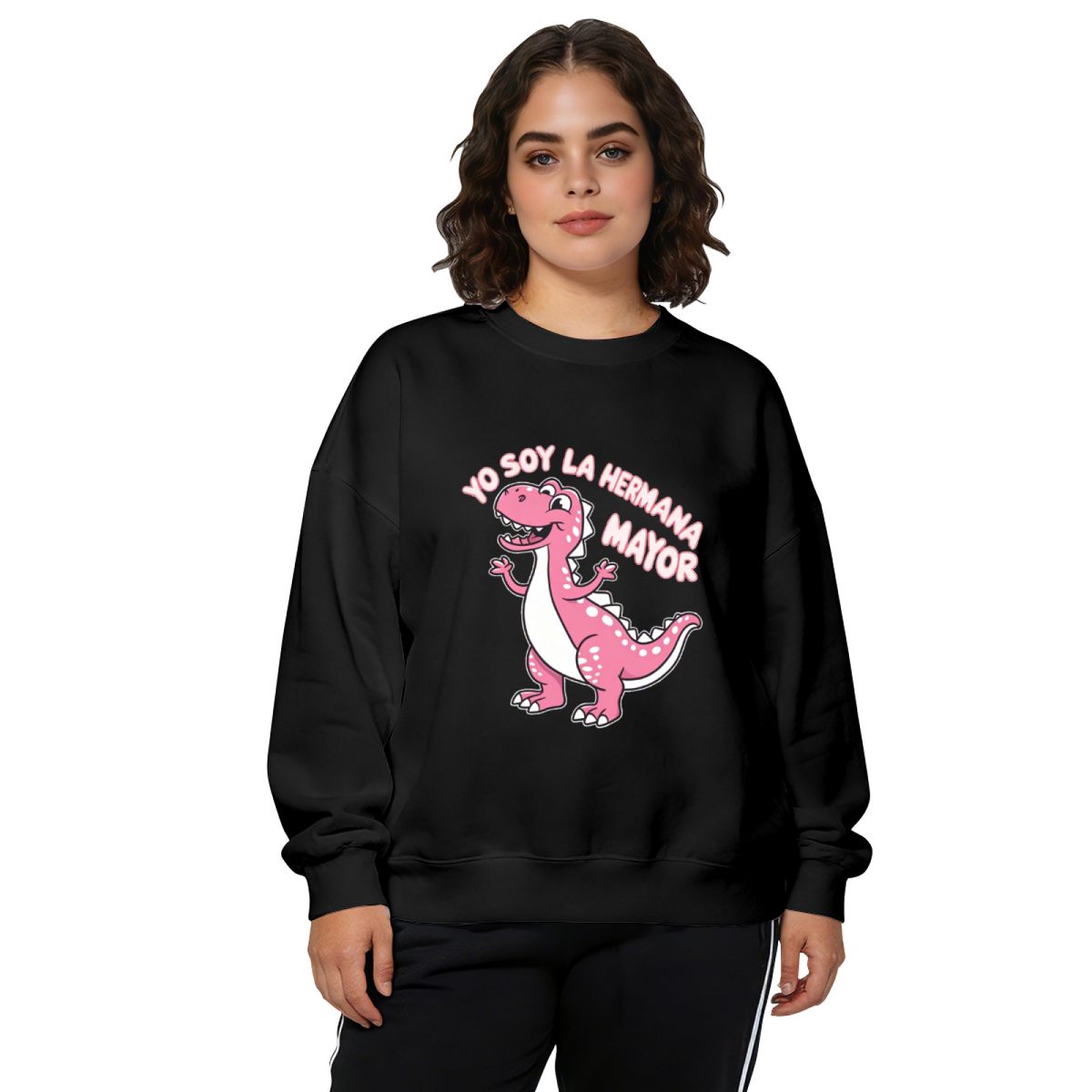 Yo Soy La Hermana Mayor Cute Pink Dinosaur Crewneck Sweatshirt