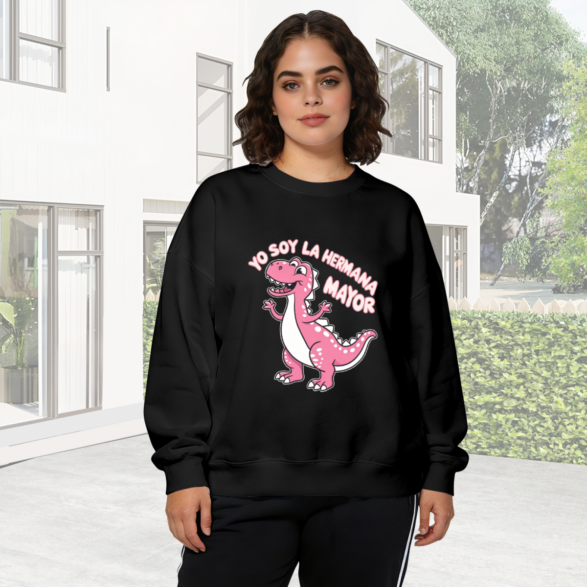 Yo Soy La Hermana Mayor Cute Pink Dinosaur Crewneck Sweatshirt
