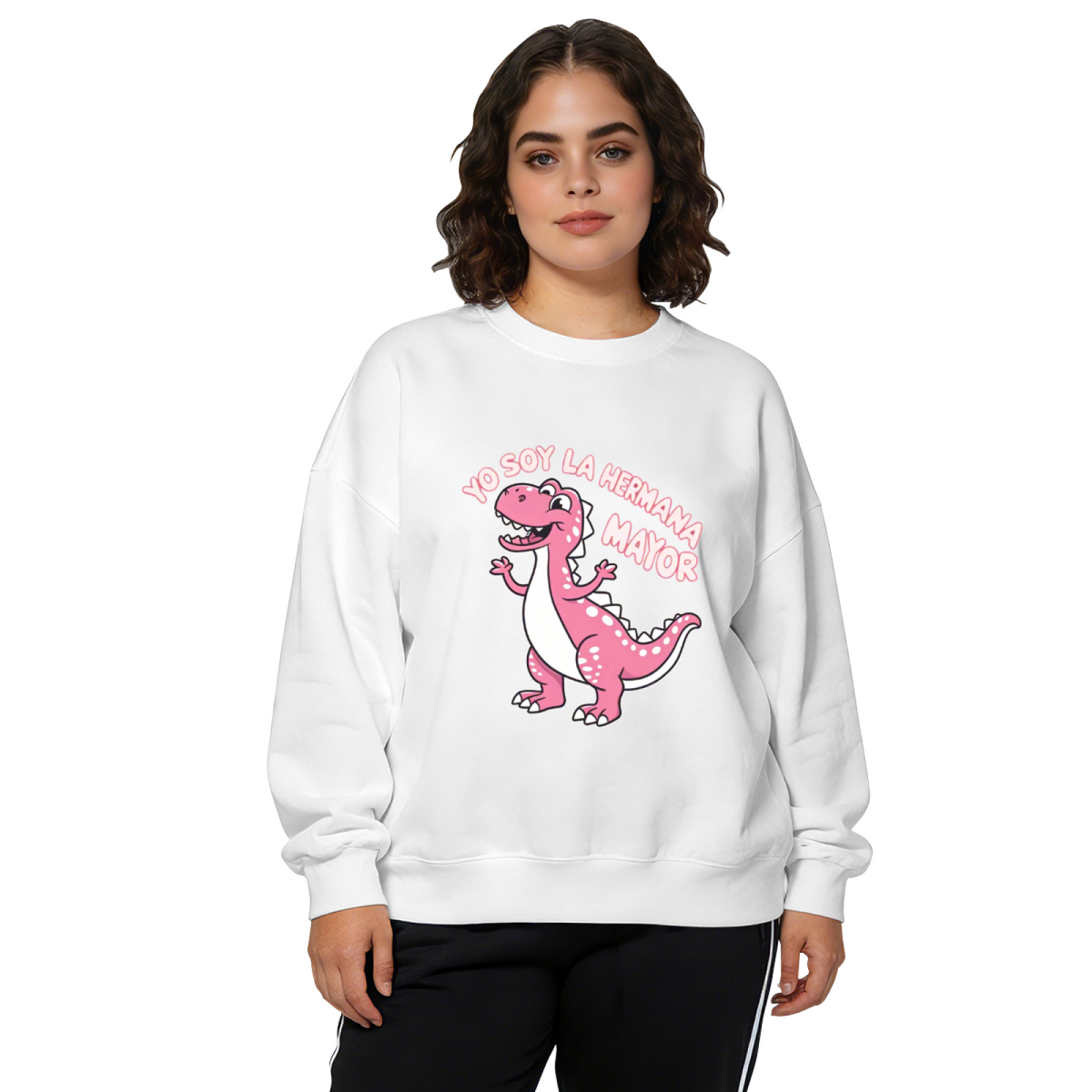 Yo Soy La Hermana Mayor Cute Pink Dinosaur Crewneck Sweatshirt