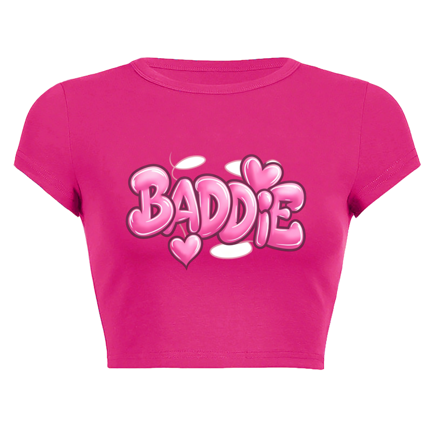 Hot Pink Baddie Bubble Letter Heart Y2K Fitted Crop Top