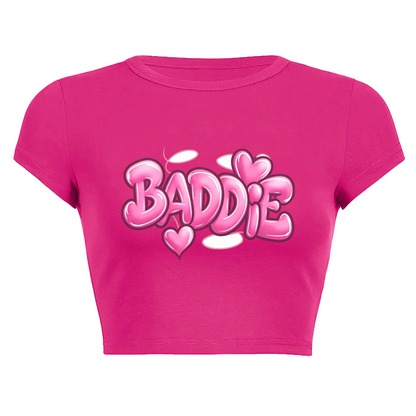 Hot Pink Baddie Bubble Letter Heart Y2K Fitted Crop Top