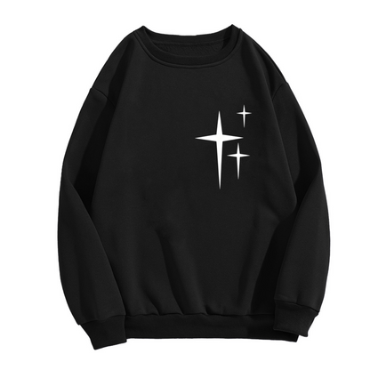 Minimal Three Star Simple Chest Logo Black Crewneck