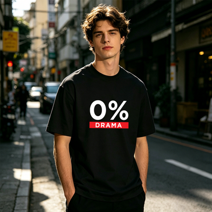 Men's 0% Drama Minimal Funny Slogan Casual Graphic T-Shirt