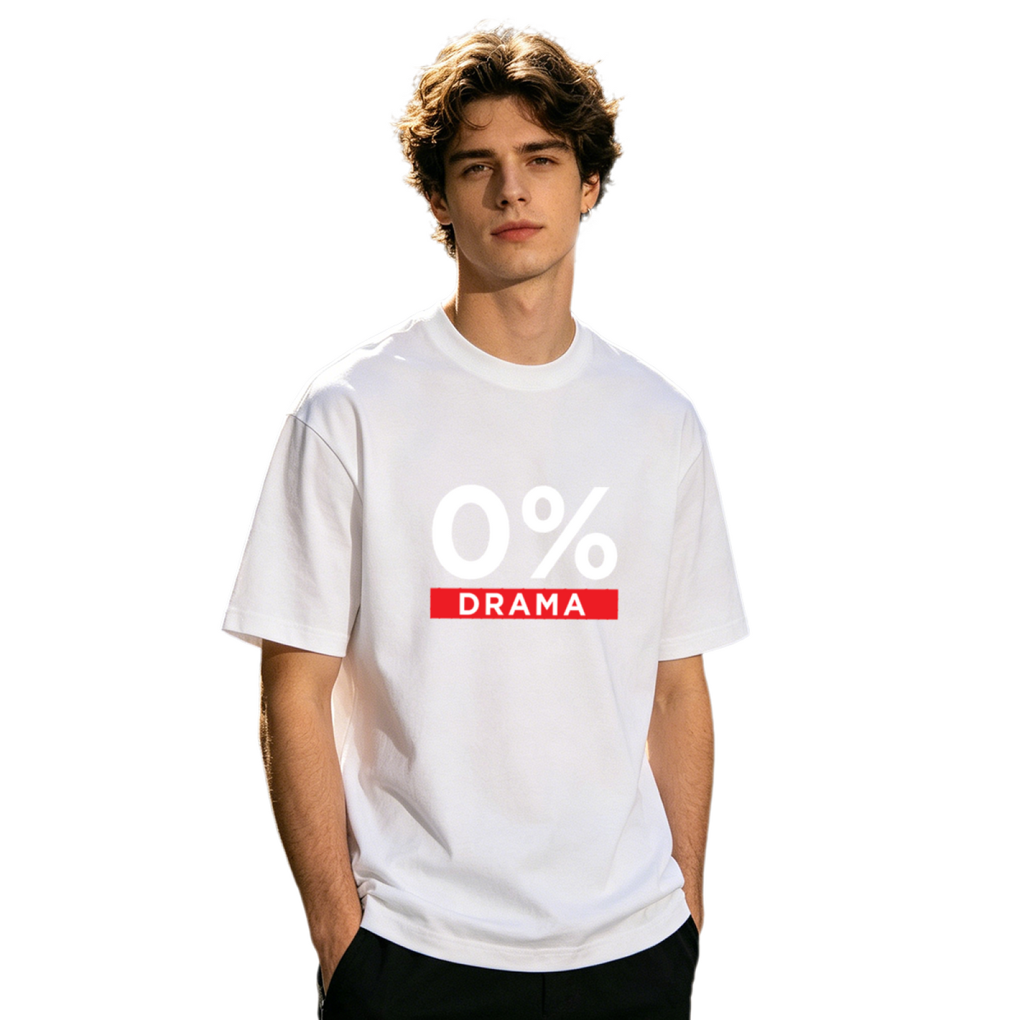 Men's 0% Drama Minimal Funny Slogan Casual Graphic T-Shirt