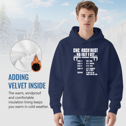CNC Machinist Hourly Rate Navy Hoodie, Men Workshop Comfort Sweatshirt