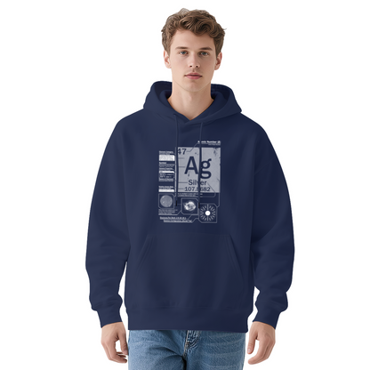 Silver Ag Periodic Table Science Element Print Hoodie, Nerd Soft Comfort Study Pullover