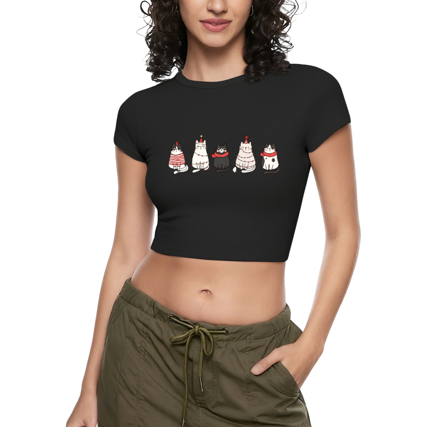 Christmas Holiday Kittens Xmas Grey Cropped Baby Tee
