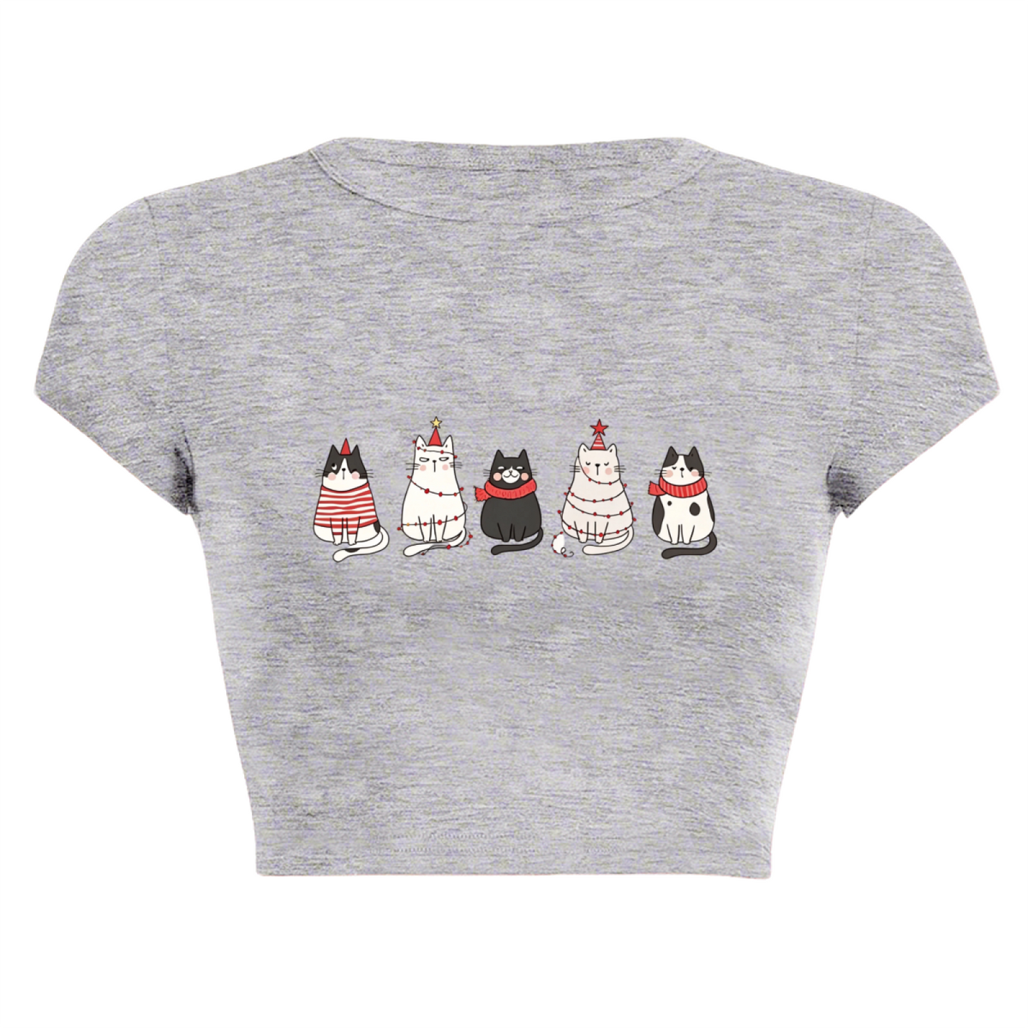 Christmas Holiday Kittens Xmas Grey Cropped Baby Tee