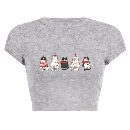 Christmas Holiday Kittens Xmas Grey Cropped Baby Tee