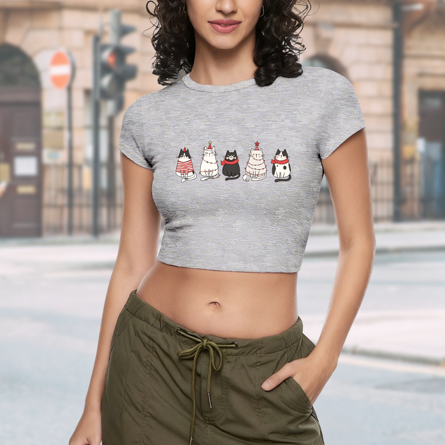 Christmas Holiday Kittens Xmas Grey Cropped Baby Tee