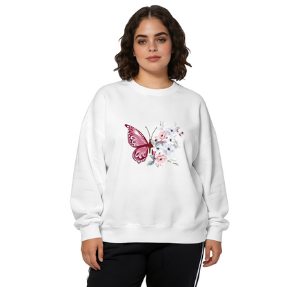 Romantic Pink Butterfly Soft Floral Crewneck Sweatshirt