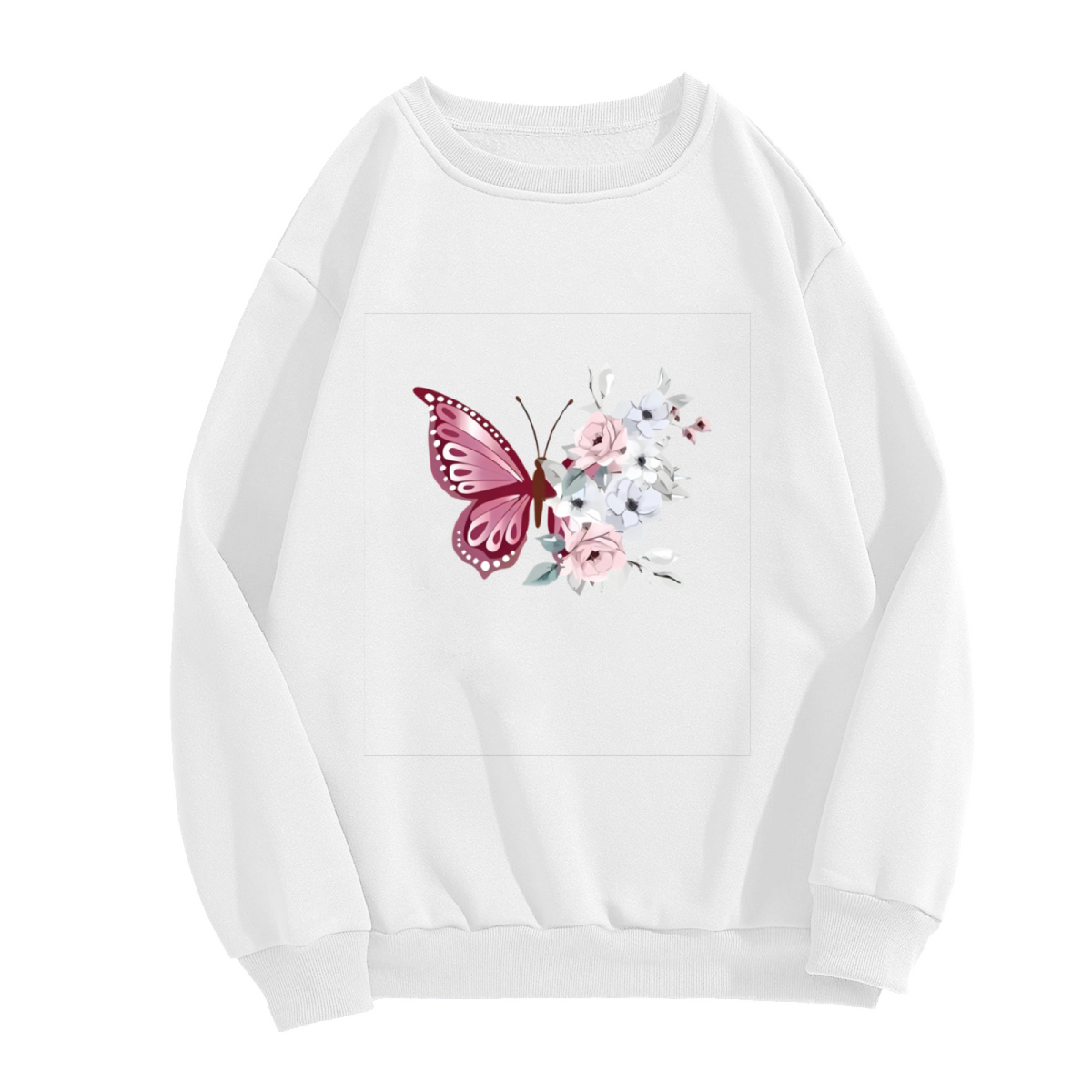 Romantic Pink Butterfly Soft Floral Crewneck Sweatshirt