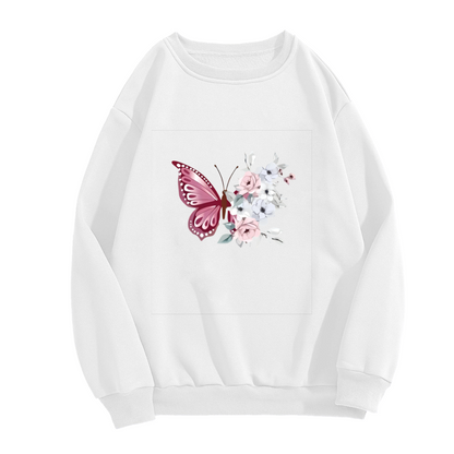 Romantic Pink Butterfly Soft Floral Crewneck Sweatshirt