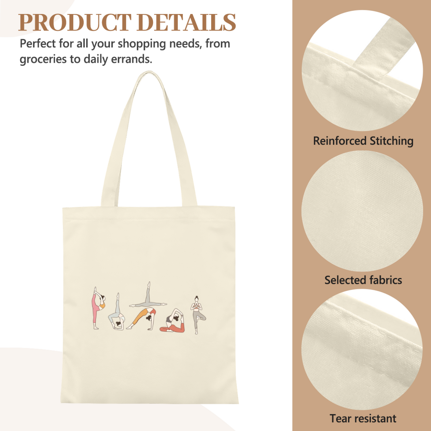 Minimal Line Art Yoga Lady Canvas Tote | Fitness Lover Neutral Daily Shoulder Bag