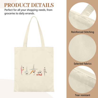Minimal Line Art Yoga Lady Canvas Tote | Fitness Lover Neutral Daily Shoulder Bag