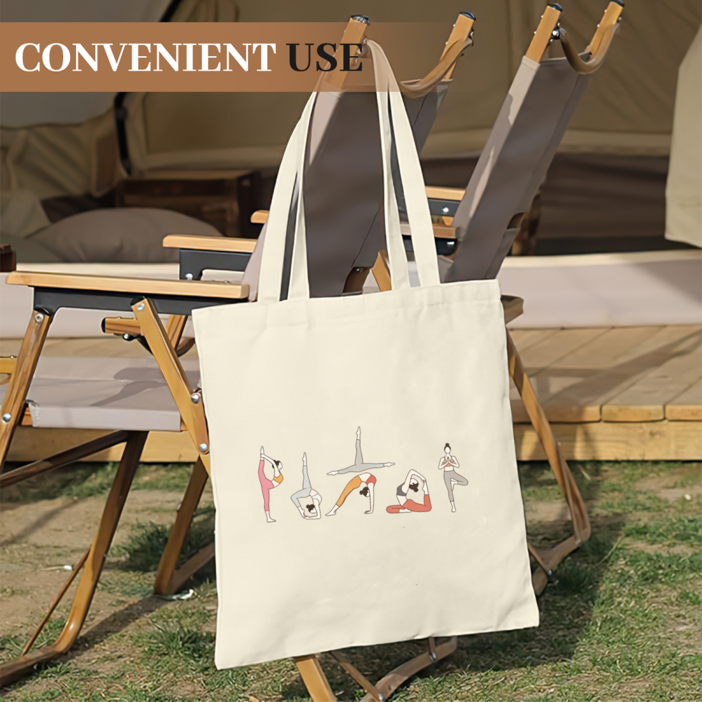 Minimal Line Art Yoga Lady Canvas Tote | Fitness Lover Neutral Daily Shoulder Bag