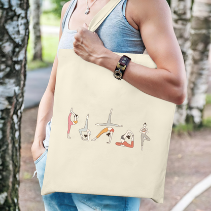 Minimal Line Art Yoga Lady Canvas Tote | Fitness Lover Neutral Daily Shoulder Bag