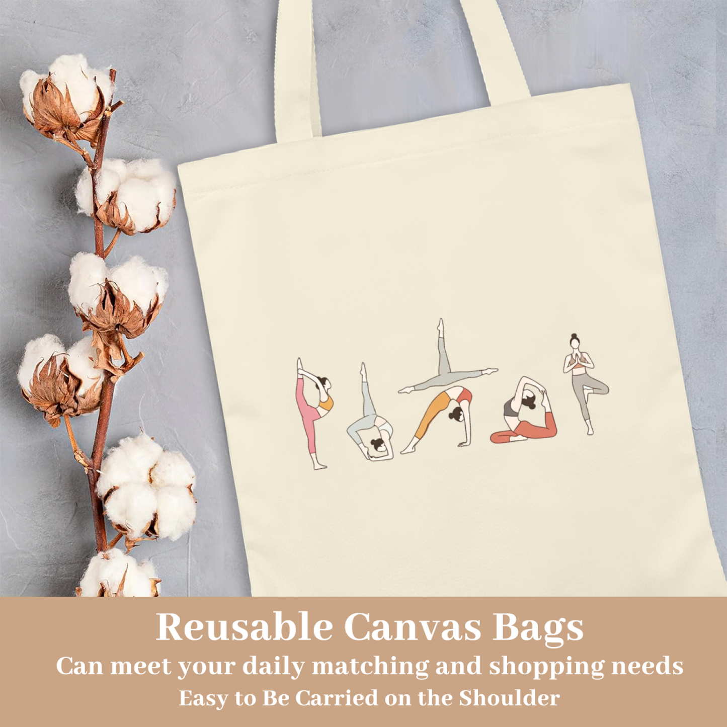 Minimal Line Art Yoga Lady Canvas Tote | Fitness Lover Neutral Daily Shoulder Bag