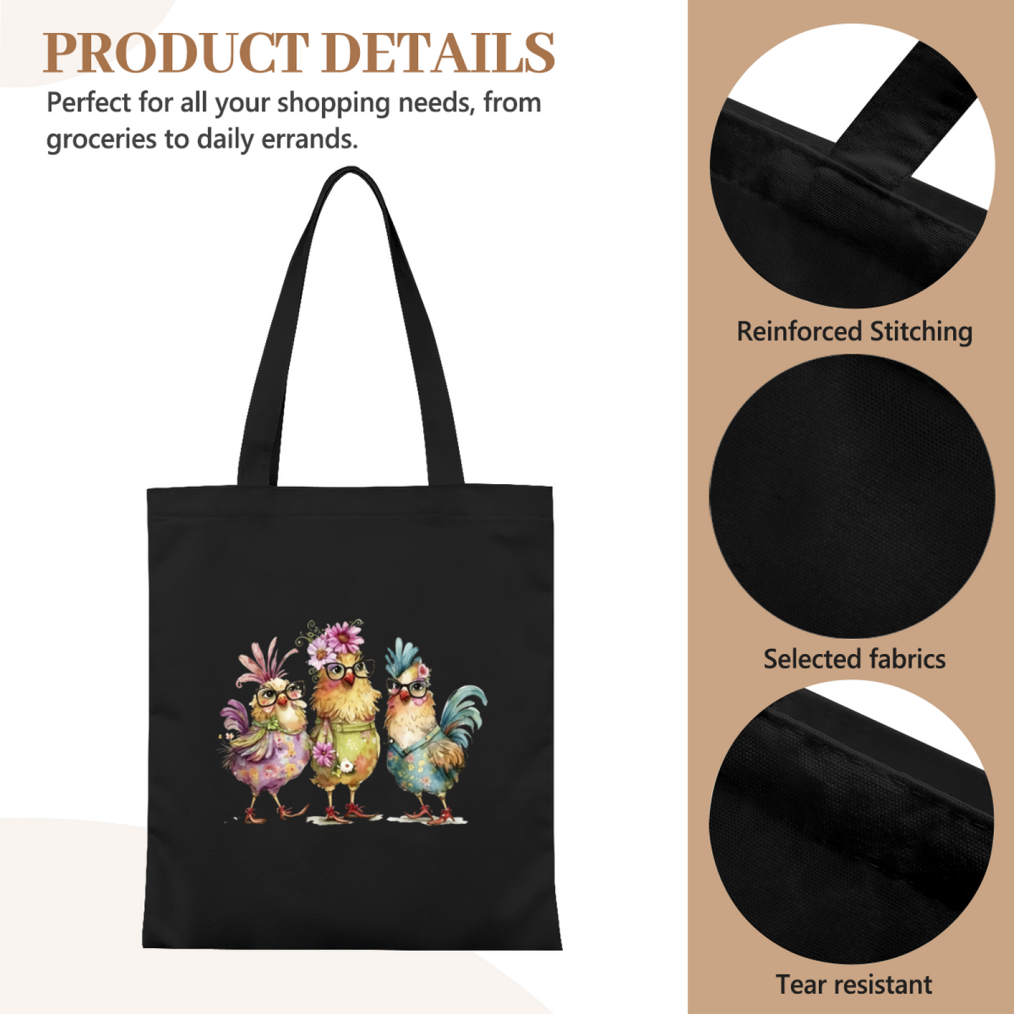 Cute Christmas Kitten with Scarf Hat Canvas Tote | Soft Student School Shoulder Bag