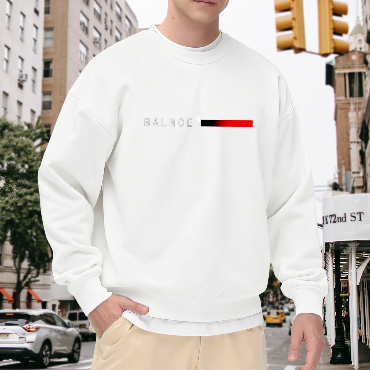 Minimal BALNCE Red Gradient Stripe White Crewneck Sweatshirt
