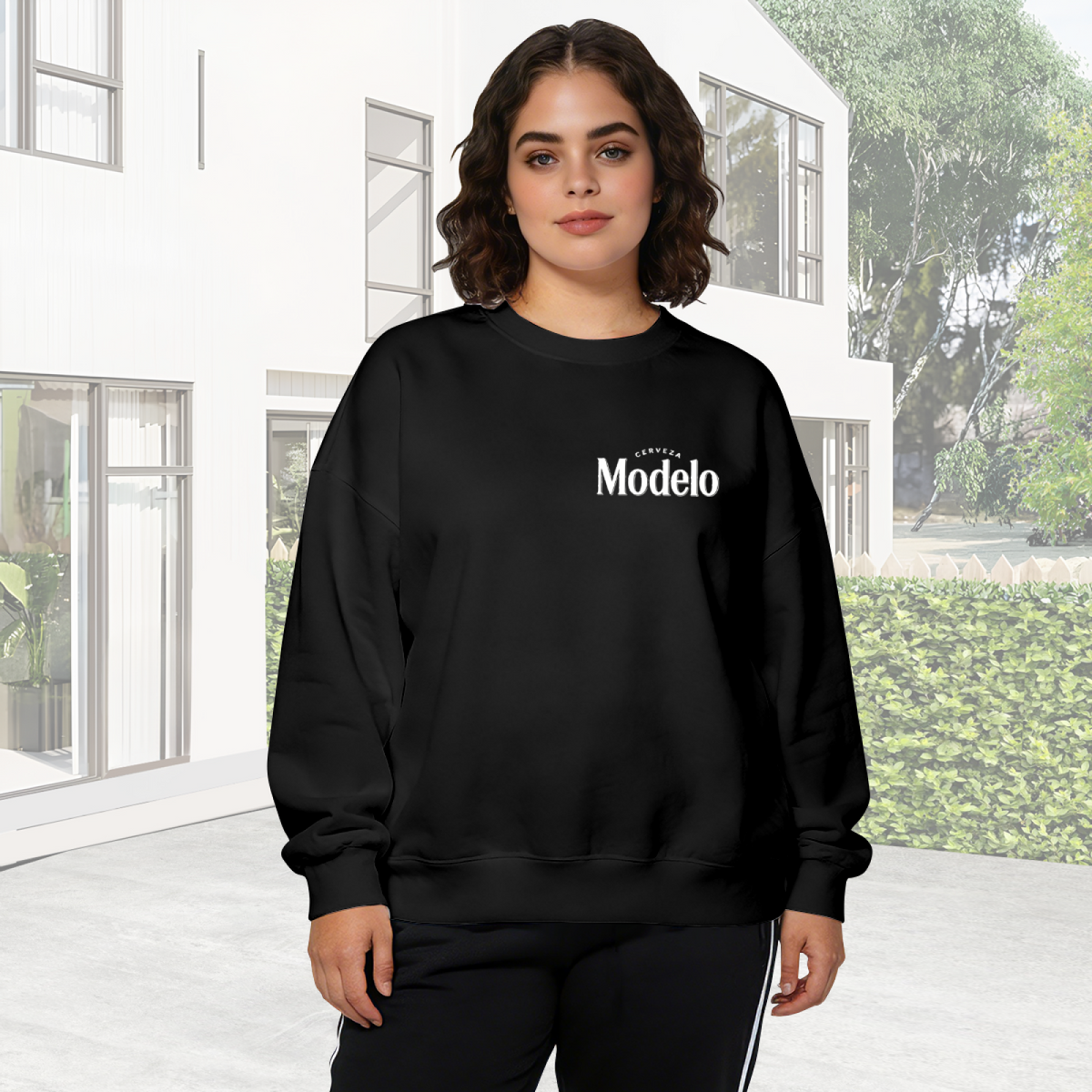 Modelo Beer Logo Chest Print Crewneck Sweatshirt