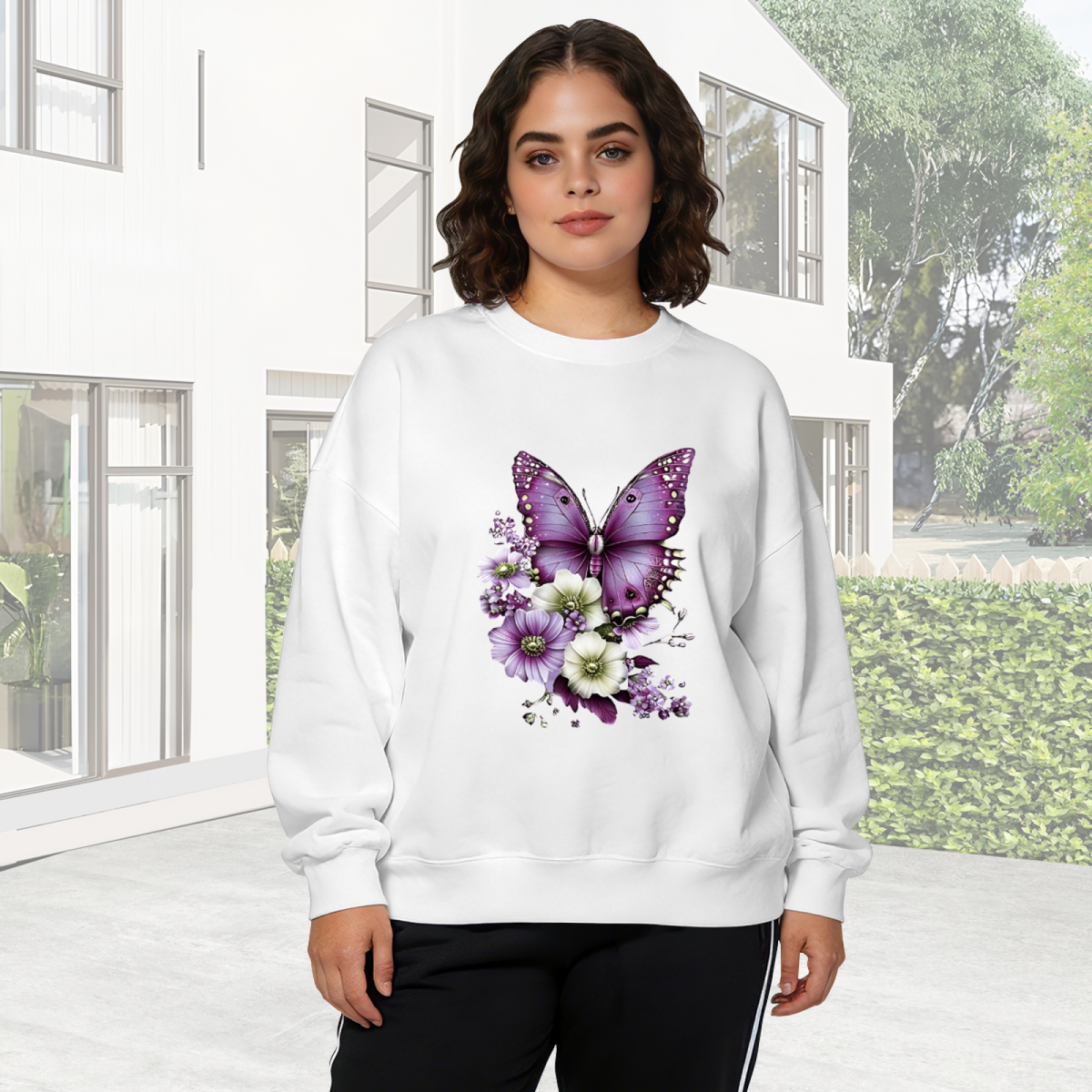 Soft Purple Butterfly Wildflower Vintage Crewneck Sweatshirt