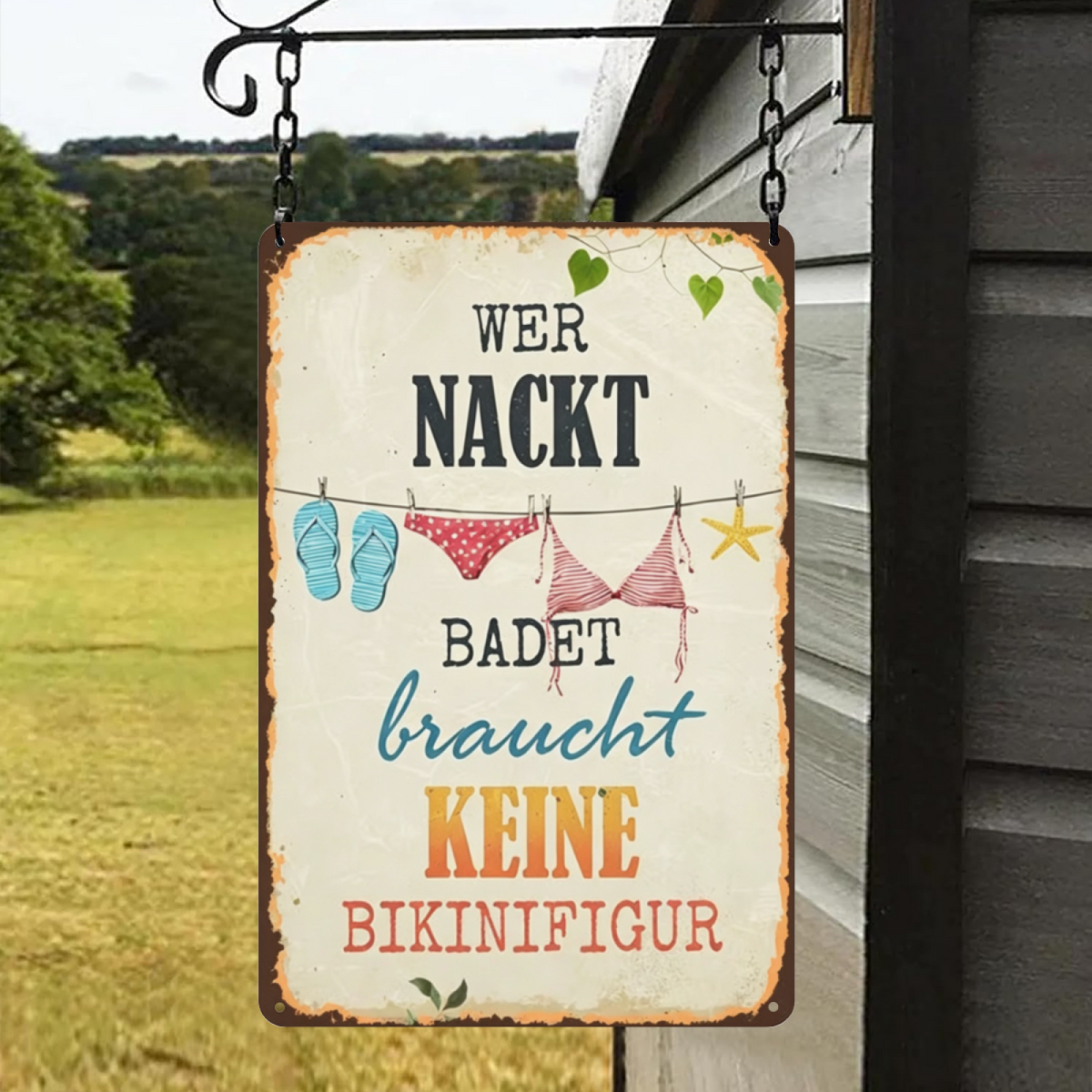 Warm German Quote Wildflower Sunset Vintage Rust Tin Sign