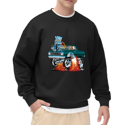 Retro Hot Rod Muscle Car Flame Graphic Crewneck Sweatshirt