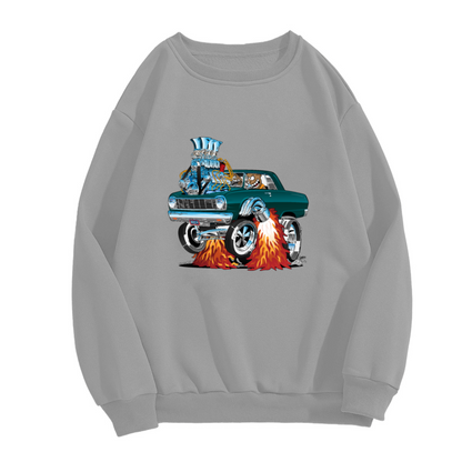 Retro Hot Rod Muscle Car Flame Graphic Crewneck Sweatshirt