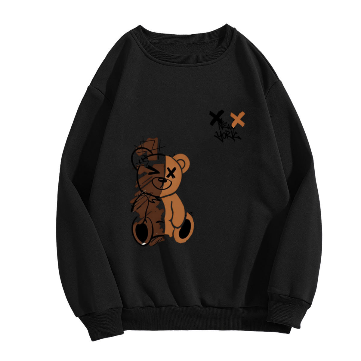 Split X?Eye Teddy Bear New York Streetwear Crewneck Sweatshirt