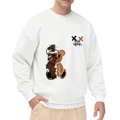 Split X?Eye Teddy Bear New York Streetwear Crewneck Sweatshirt