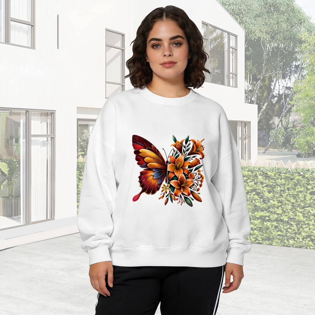 Eye?Catching Purple?Yellow Leopard Butterfly Crewneck Sweatshirt