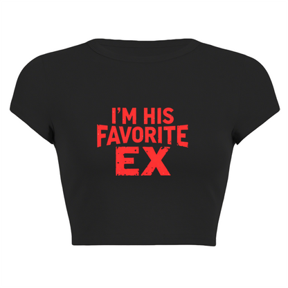I¡¯m His Favorite Ex Distressed Red Print Black Crop Top ¨C Edgy Sassy Tee