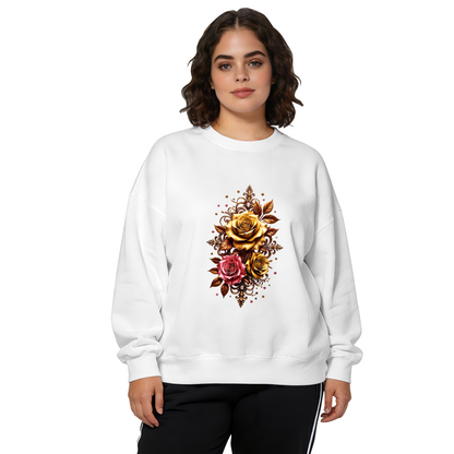 Luxury Golden And Pink Ornate Rose Floral Crewneck Sweatshirt