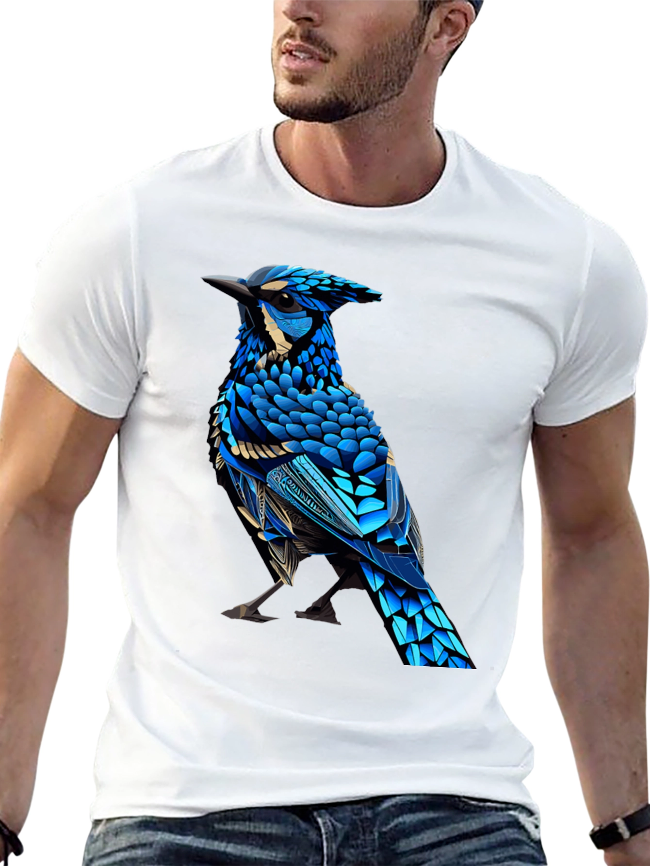 Black T-Shirt with Blue Bird Graphic